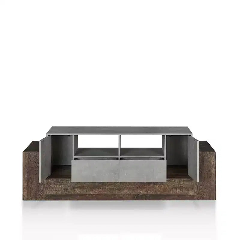 Meuble TV Lums pour téléviseurs jusqu'à 80" Ciment/Chêne recyclé - miBasics : Console média industrielle avec rangement