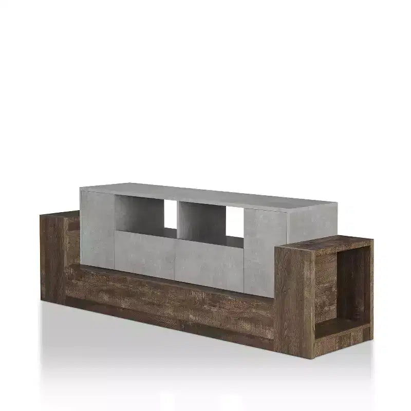 Meuble TV Lums pour téléviseurs jusqu'à 80" Ciment/Chêne recyclé - miBasics : Console média industrielle avec rangement