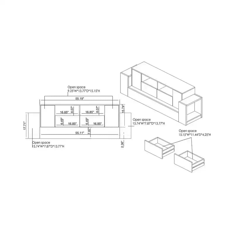 Meuble TV Lums pour téléviseurs jusqu'à 80" Ciment/Chêne recyclé - miBasics : Console média industrielle avec rangement
