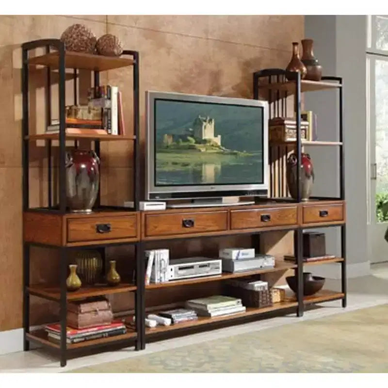 Meuble TV artisanal moderne en chêne - Home Styles : avec éléments supérieurs et bibliothèques, compatible TV 60 pouces