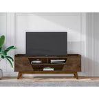 Meuble TV Marcus 5 étagères, style moderne du milieu du siècle, pour TV jusqu'à 65", brun rustique - Manhattan Comfort : Meuble de divertissement, console multimédia