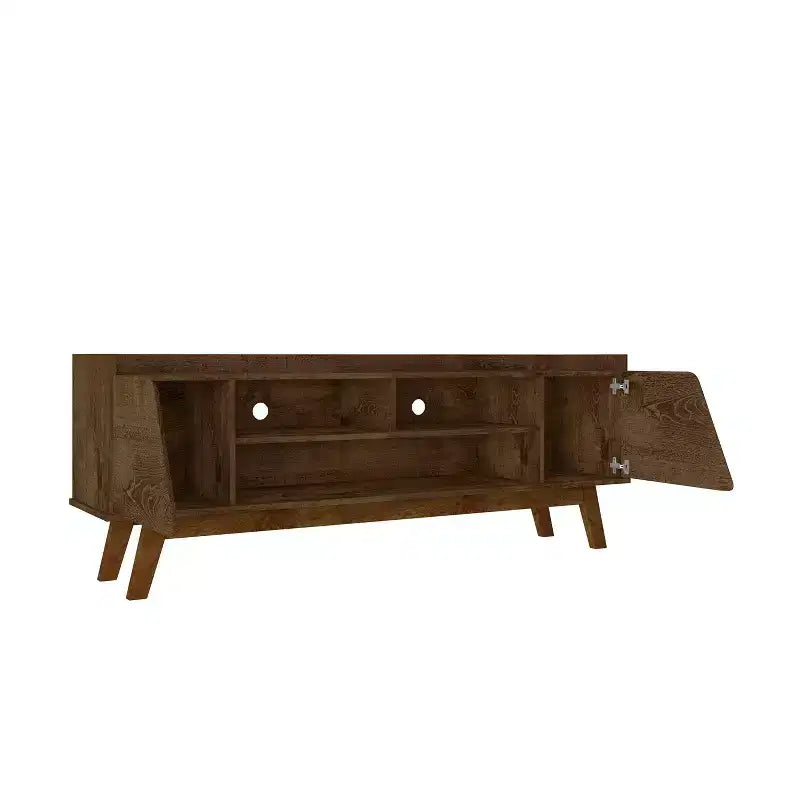 Meuble TV Marcus 5 étagères, style moderne du milieu du siècle, pour TV jusqu'à 65", brun rustique - Manhattan Comfort : Meuble de divertissement, console multimédia