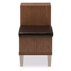 Banc de rangement pour chaussures Arielle moderne et contemporain en bois avec 3 tiroirs, assise en similicuir rembourré et deux étagères ouvertes - Noyer brun - Baxton Studio