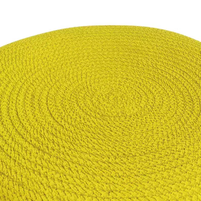 Pouf rond tressé en PET polyester gris/jaune, ottoman/repose-pieds pour l'extérieur et l'intérieur, résistant aux UV et à l'eau