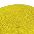 Pouf rond tressé en PET polyester gris/jaune, ottoman/repose-pieds pour l'extérieur et l'intérieur, résistant aux UV et à l'eau