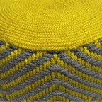 Pouf rond tressé en PET polyester gris/jaune, ottoman/repose-pieds pour l'extérieur et l'intérieur, résistant aux UV et à l'eau
