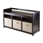Banc de rangement d'entrée Winsome 4 pièces Addison avec paniers pliants en tissu expresso/beige : Organisateur d'entrée, Sièges de hall