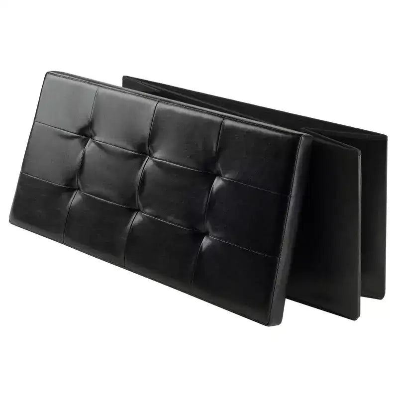 29,92" Pouf de rangement Ashford avec tabourets d'appoint en similicuir noir - Winsome