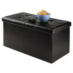 29,92" Pouf de rangement Ashford avec tabourets d'appoint en similicuir noir - Winsome