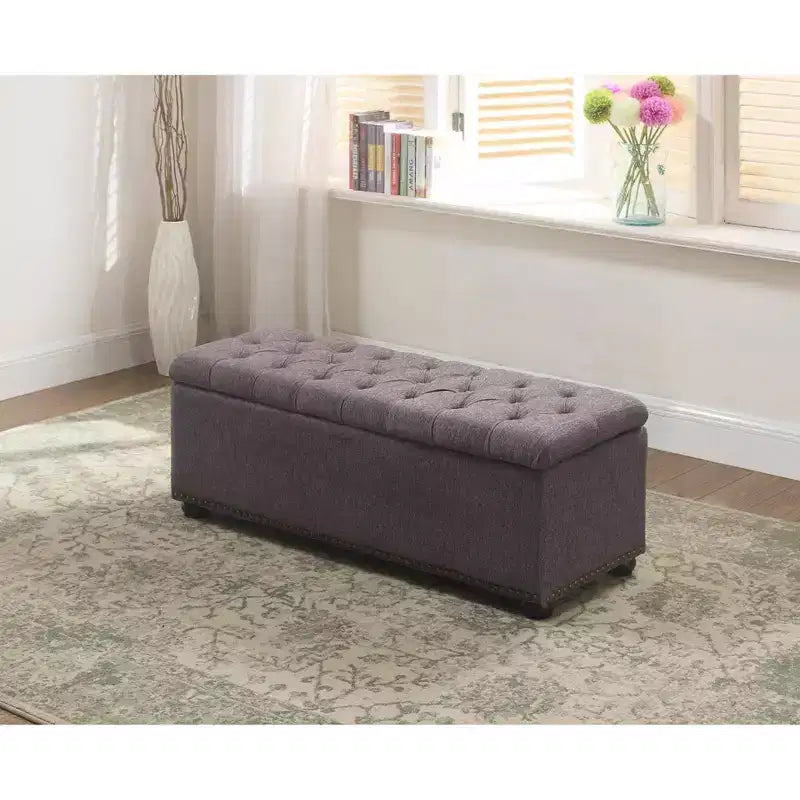 3pc Tufted Storage Bench with Ottoman Seating Gray - Ore International