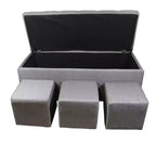 Banc de rangement capitonné 3 pièces avec pouf/siège gris - Ore International