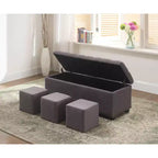 Banc de rangement capitonné 3 pièces avec pouf/siège gris - Ore International