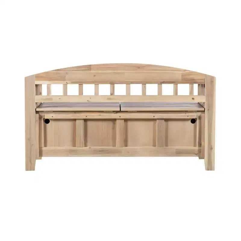 Banc de rangement en bois massif Linon Aria de 132 cm avec dossier et siège fendu, finition marron : Meuble d'entrée
