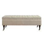 Banc capitonné Collette avec rangement crème au beurre – Adore Decor : Milieu de siècle moderne, Revêtement en polyester, Cadre en bois