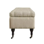 Banc capitonné Collette avec rangement crème au beurre – Adore Decor : Milieu de siècle moderne, Revêtement en polyester, Cadre en bois