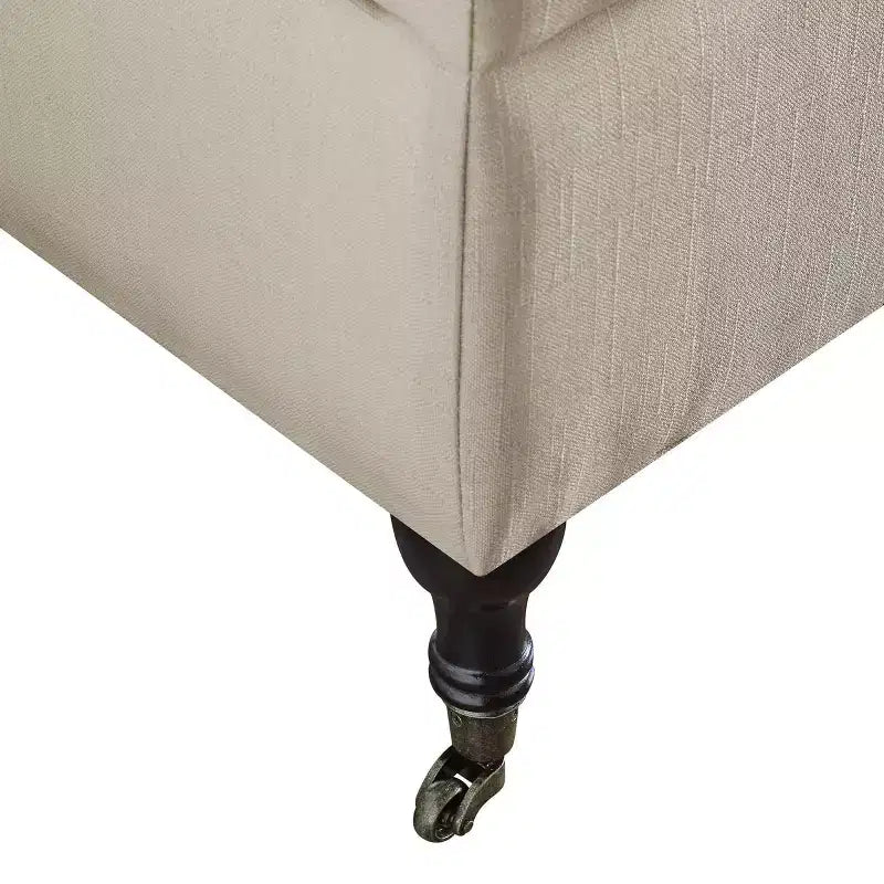 Banc capitonné Collette avec rangement crème au beurre – Adore Decor : Milieu de siècle moderne, Revêtement en polyester, Cadre en bois