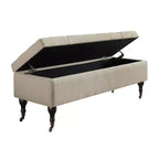 Banc capitonné Collette avec rangement crème au beurre – Adore Decor : Milieu de siècle moderne, Revêtement en polyester, Cadre en bois