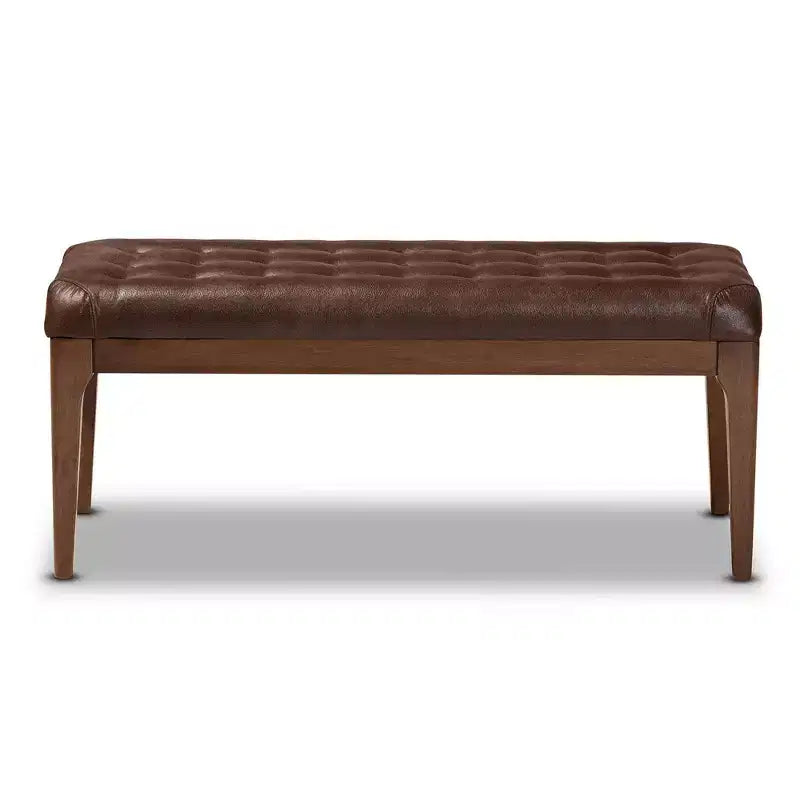 Walsh Ottoman en similicuir et bois marron foncé/noyer – Baxton Studio : Banc rectangulaire élégant, revêtement en polyester