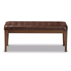 Walsh Ottoman en similicuir et bois marron foncé/noyer – Baxton Studio : Banc rectangulaire élégant, revêtement en polyester