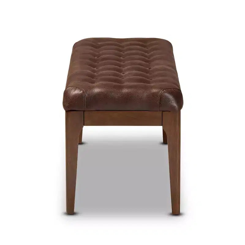 Walsh Ottoman en similicuir et bois marron foncé/noyer – Baxton Studio : Banc rectangulaire élégant, revêtement en polyester