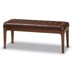 Walsh Ottoman en similicuir et bois marron foncé/noyer – Baxton Studio : Banc rectangulaire élégant, revêtement en polyester