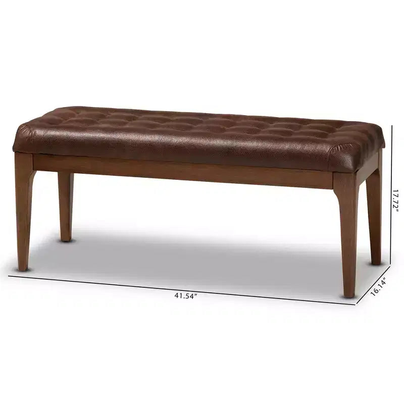 Walsh Ottoman en similicuir et bois marron foncé/noyer – Baxton Studio : Banc rectangulaire élégant, revêtement en polyester