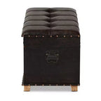 Pouffe de rangement Janna Rustic en similicuir et bois, marron foncé/chêne brun - Baxton Studio
