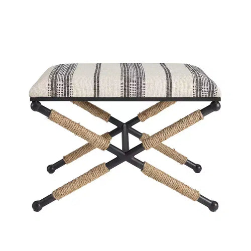 Pouf-tabouret d'appoint de campagne Ashburn Boho de 61 cm, tressé avec corde : Rembourré, Aucun assemblage - Linon