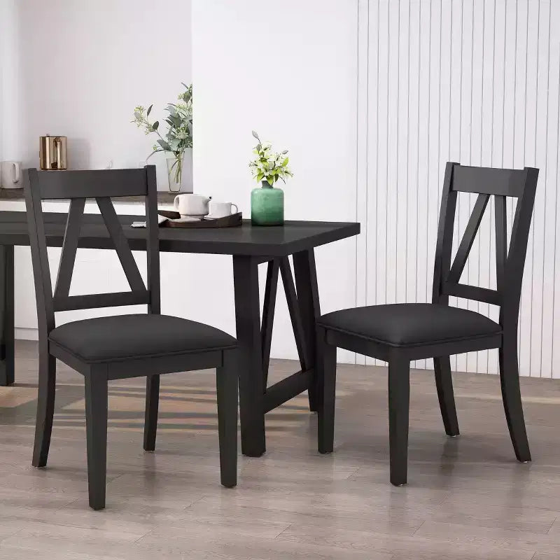 2pk Fairgreens Farmhouse Upholstered Wood Dining Chairs Black - Christopher Knight Home: Rustic Style, Rubberwood