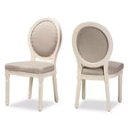 Lot de 2 chaises de salle à manger Louis en tissu avec clous décoratifs – Baxton Studio