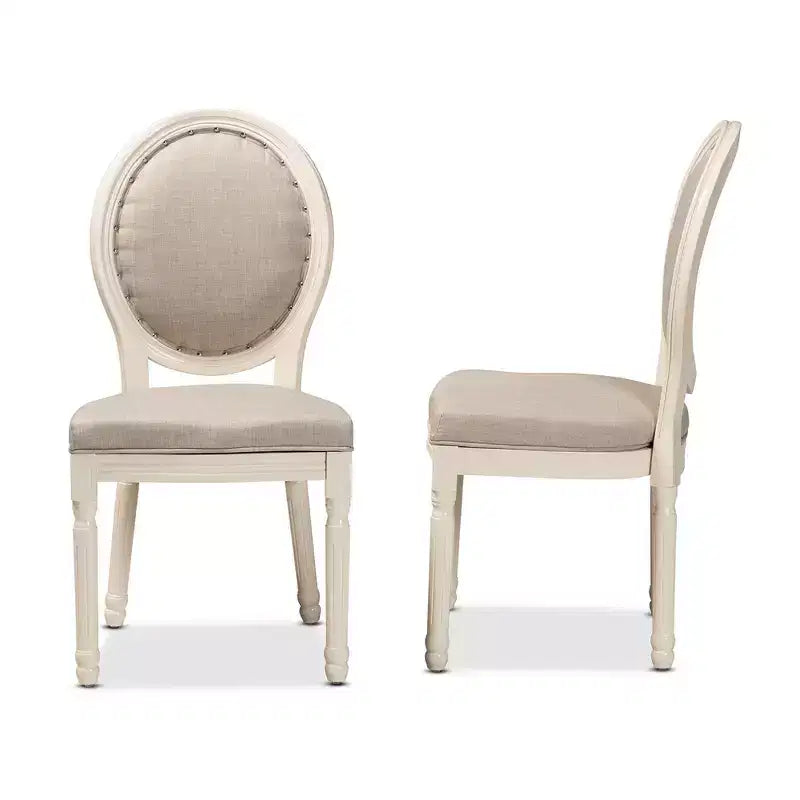 Lot de 2 chaises de salle à manger Louis en tissu avec clous décoratifs – Baxton Studio