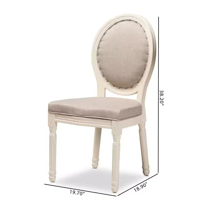 Lot de 2 chaises de salle à manger Louis en tissu avec clous décoratifs – Baxton Studio