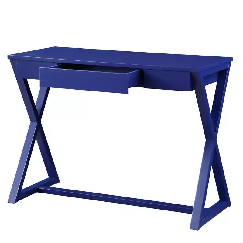 Bureau Nalo finition Bleu crépuscule - Meubles Acme : Bois de peuplier et MDF modernes, piètement en X, tiroir universel