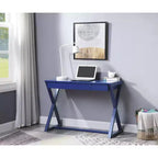 Bureau Nalo finition Bleu crépuscule - Meubles Acme : Bois de peuplier et MDF modernes, piètement en X, tiroir universel