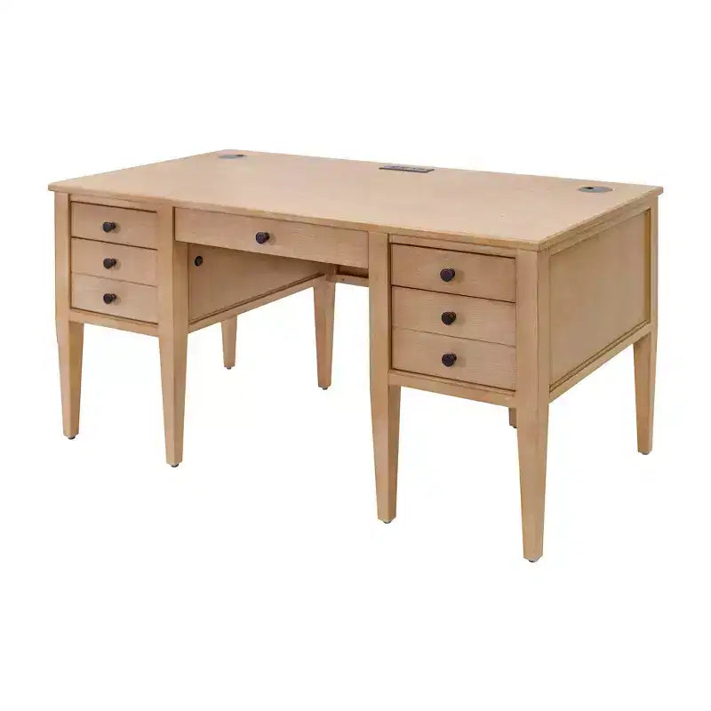 Bureau Martin Furniture en bois moderne demi-piédestal collection Laurel marron clair : poste de travail de direction avec tiroir universel