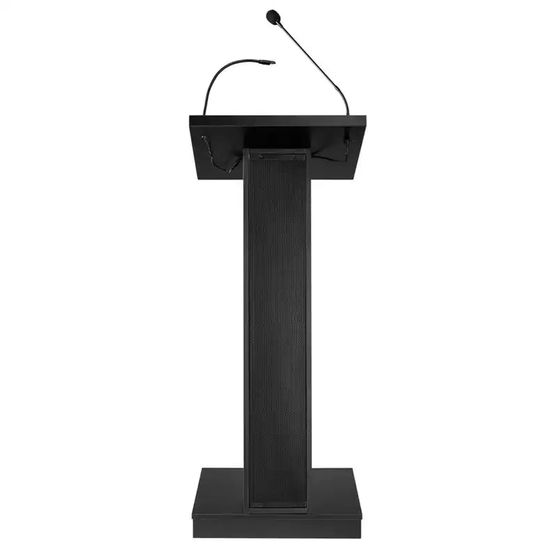 Pupitre de conférence ZED avec haut-parleur noir - Hampden Furnishings : 40 W, lampe halogène, minuteur numérique, micro col de cygne