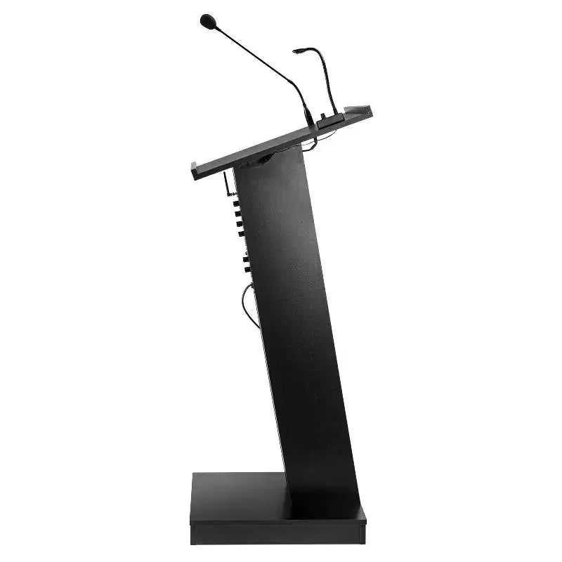 Pupitre de conférence ZED avec haut-parleur noir - Hampden Furnishings : 40 W, lampe halogène, minuteur numérique, micro col de cygne