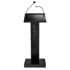 Pupitre de conférence ZED avec haut-parleur noir - Hampden Furnishings : 40 W, lampe halogène, minuteur numérique, micro col de cygne
