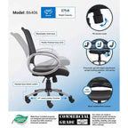 Chaise de bureau à dossier en maille finition étain, noire - Boss Office Products : Assise LeatherPlus, base métallique, fonction pivotante