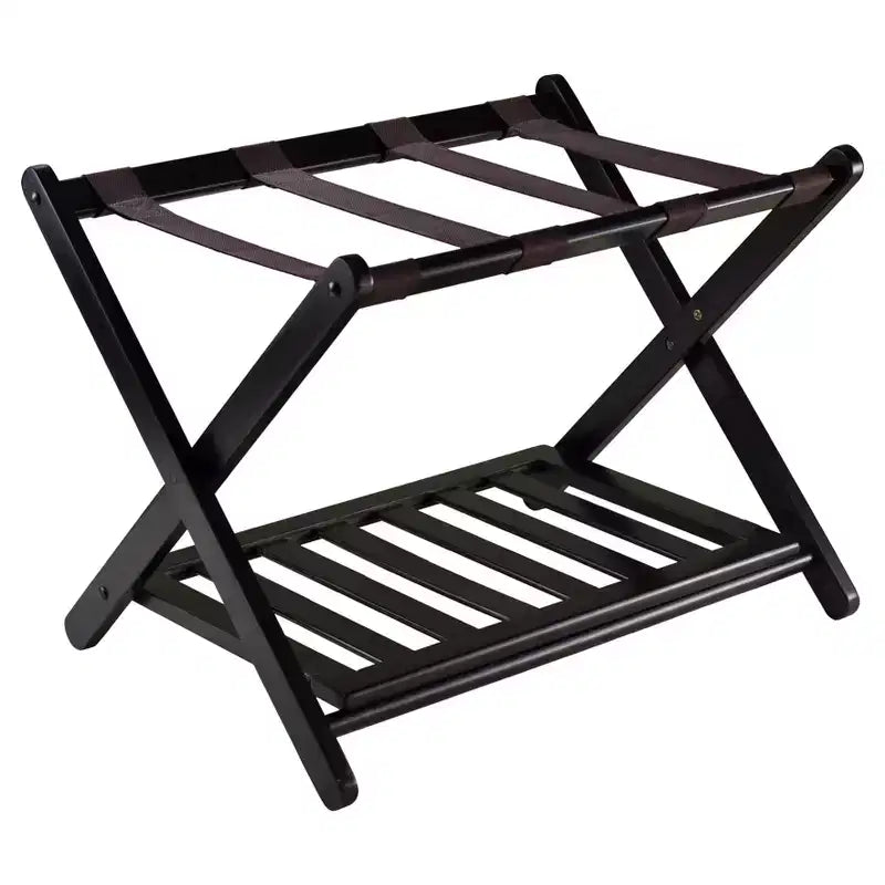 Reese Luggage Rack with Shelf Dark Espresso Brown - Winsome: Sturdy Wood, No Assembly, Guest Room Essential