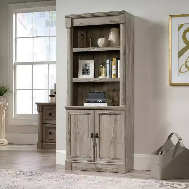 Bibliothèque Palladia de 72 po avec portes Chêne fendu - Sauder : Rangement réglable, panneau arrière fermé