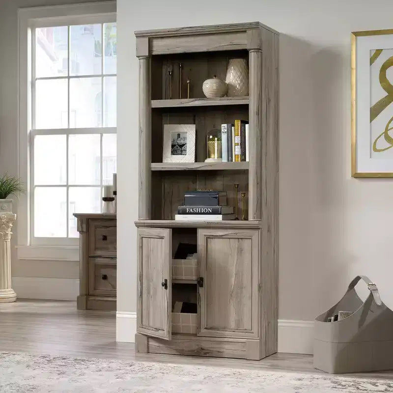 Bibliothèque Palladia de 72 po avec portes Chêne fendu - Sauder : Rangement réglable, panneau arrière fermé