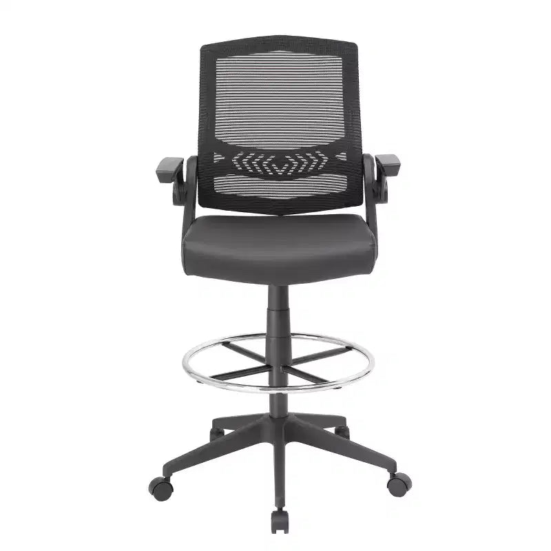 Tabouret de dessinateur avec accoudoirs relevables en maille noire - Boss Office Products
