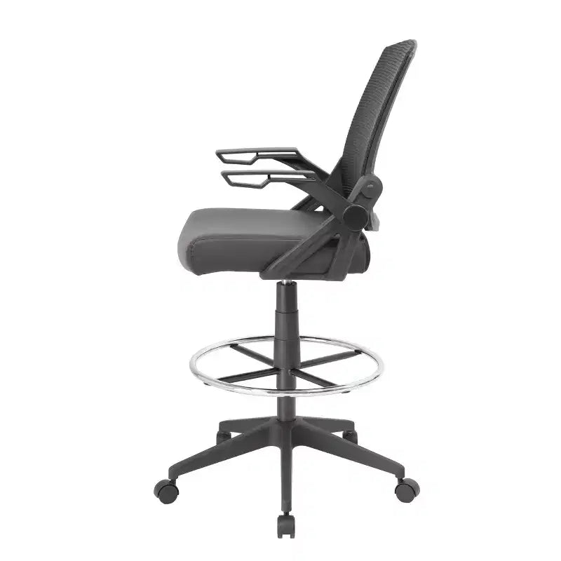 Tabouret de dessinateur avec accoudoirs relevables en maille noire - Boss Office Products