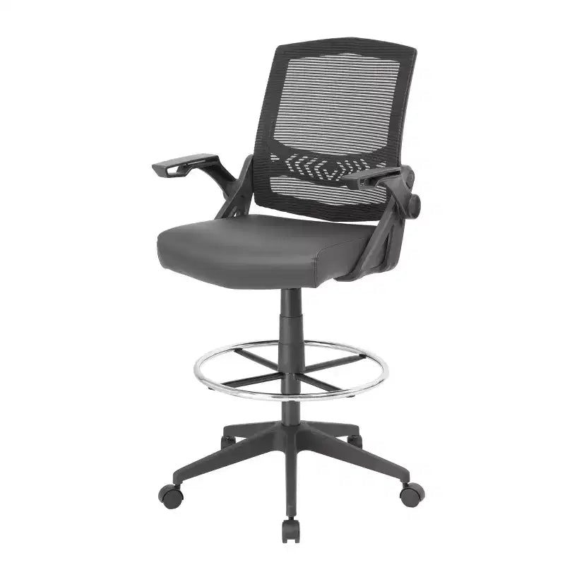 Tabouret de dessinateur avec accoudoirs relevables en maille noire - Boss Office Products