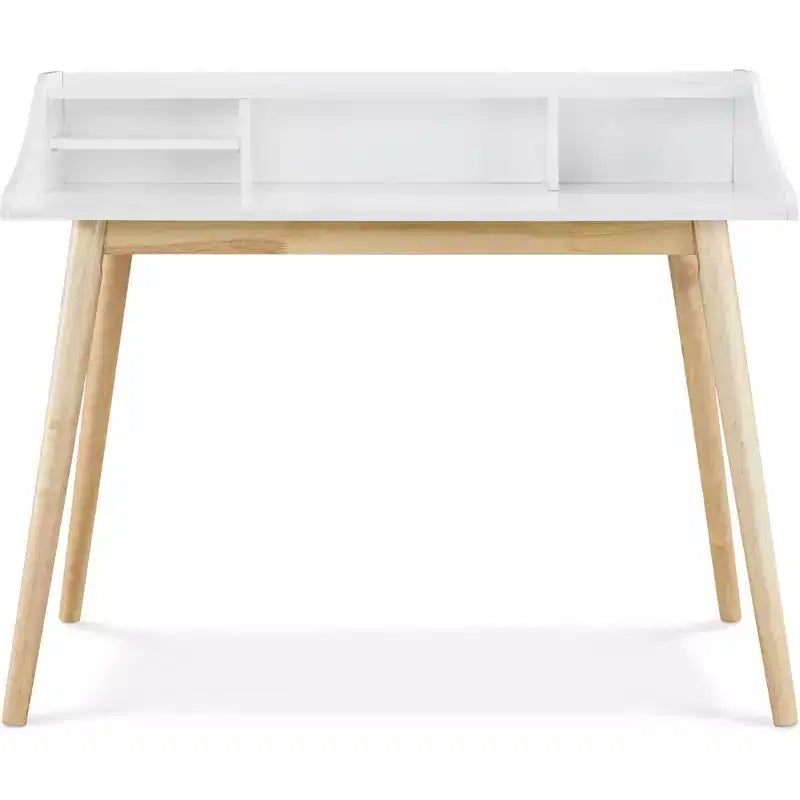 Alton Writing Desk White - Adore Decor: Mid-Century Modern, Open Storage, Rubberwood Legs