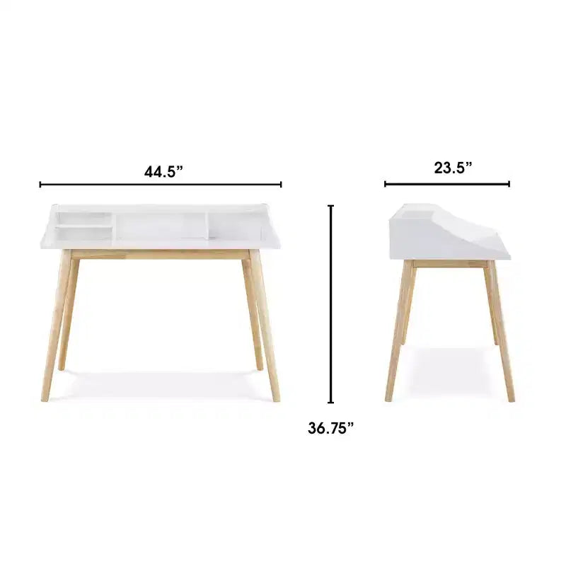 Bureau Alton Blanc - Adore Decor : Milieu de siècle moderne, Rangement ouvert, Pieds en hévéa