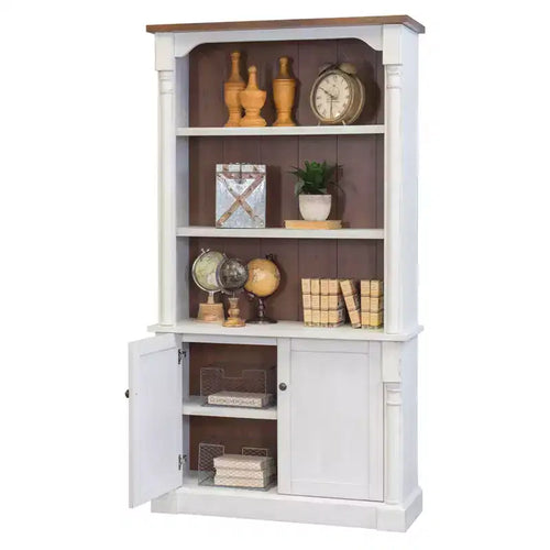 Bibliothèque de 78 po Durham avec 3 étagères et portes inférieures blanches - Martin Furniture : Style chalet, quincaillerie en métal