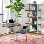 Lifestorey Thayer Bureau en Verre Mid-Century Or Brillant : Élégance Moderne, Cadre Métallique, Étagère de Rangement Ouverte