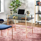 Lifestorey Thayer Bureau en Verre Mid-Century Or Brillant : Élégance Moderne, Cadre Métallique, Étagère de Rangement Ouverte